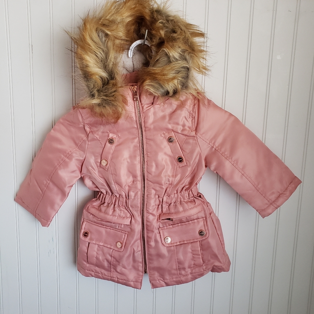 Urban Republic Pink Jacket With Faux Fur Trimmed Hood - 24M